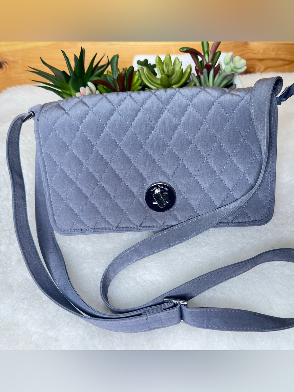 Vera Bradley crossbody bag in carbon gray microfiber in flawless condition